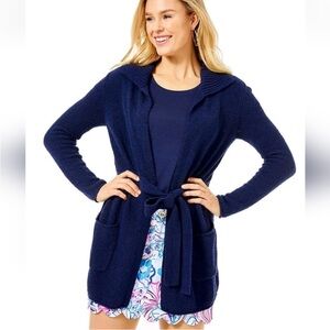 Lilly Pulitzer Women's Beckley Belted Navy Sweater Cardigan with pockets M